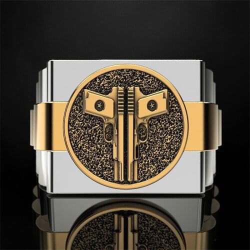 FDLK Mens Personality Double Pistol Ring Punk Style Carbide Hip Hop Jewelry Birthday Anniversary Gift Party Banquet Ring