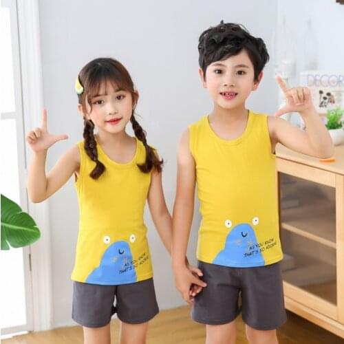 2 Pieces On Sale Kids Summer Clothing Sets For Boys Girls Cotton Tank Tops + Beach Shorts Pajamas Clothes For 2 4 6 8 10 Years