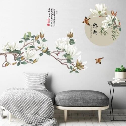 Chinese Style Flower Wall Stickers Vintage Poster Teen Vsco Girl Room Decoration Aesthetic Living Room Bedroom Home Office Decor