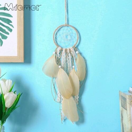 Natural Hemp Rope Dreamcatcher Handmade Lace Dream Catcher Net With Feathers Wedding & Car & Home Wall Decor Pendant AMOR0054