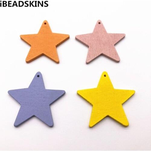 New arrival! 39x40mm 100pcs/lot Environmental Paint star-shape Wood charm For Earring parts Earring handmade jewelry making