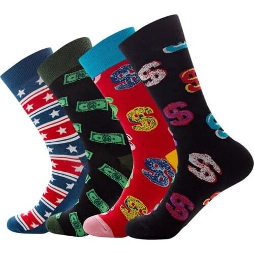 Autumn Winter New Style Middle Stockings Five-pointed Star Dollar Pattern Wholesale Striped Socks