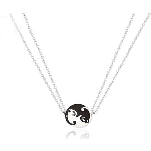 RIR Classic Cute Yin Yang Cat Charm Necklaces Exquisite Pet Cat Hug Love Couple Jewelry Necklace Valentines Day Gifts