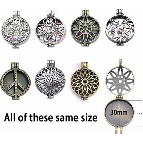 10Pc Antique Silver Color Sunflower Hollow Locket Pendants For DIY Essential Oil Necklace
