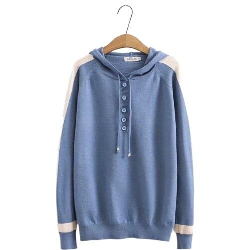 2020 Autumn Women Korean Loose Color Matching Hooded Long-Sleeve Pullover Base Sweater Plus Size XL-3XL 2010673