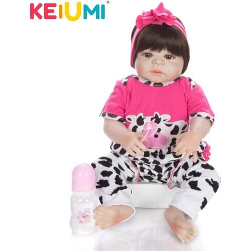 KEIUMI Lifelike Cosplay Pink Cow Reborn Menina Boneca 23Inch Full Silicone Vinyl Reborn Dolls Toys For Kids Birthday Gifts