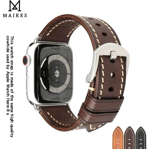 MAIKES Leather Strap for Apple Watch Band 44mm 40 38mm 42 iWatch Series 6 se 5 4 3 2 1 Soft Italian Calfskin Wristband Bracelet