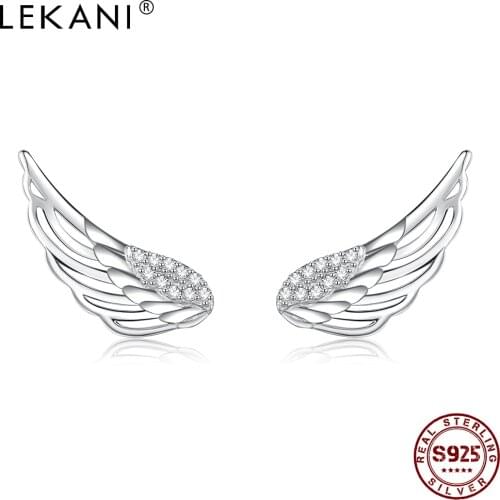 LEKANI Ear Studs Sterling Silver 925 Jewelry Cute Angel Wings Stud Earrings For Women Girl Trendy Cubic Zirconia Charm Earring