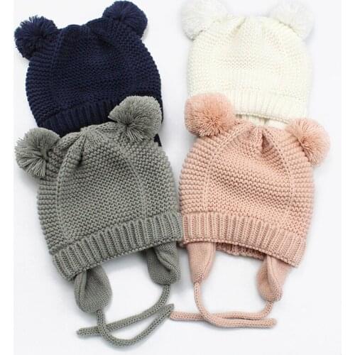 Warm Winter Baby Hat Knitted Thick Kids Girl Boy Beanie Cap Solid Color Outdoor Pompom Infant Toddler Bonnet Hat