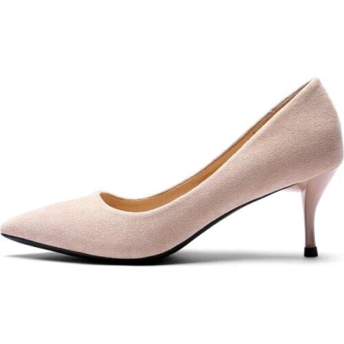 Thin High Heels Pumps Women Shoes Office & Career Flock Slip On 6.5CM Thin High Heels Pointed Toe Shallow women shoes size 35-42