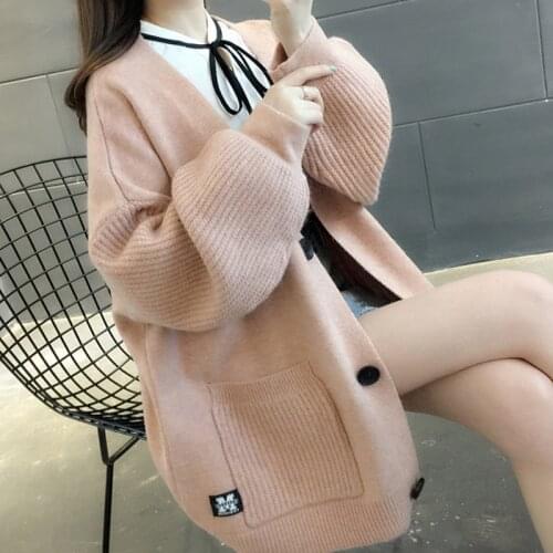 Knitted Sweater Cardigan Women Korean V-Neck Jacket Female 2021 New Spring Autumn Plus Size Clothes Big Pocket Outerwear