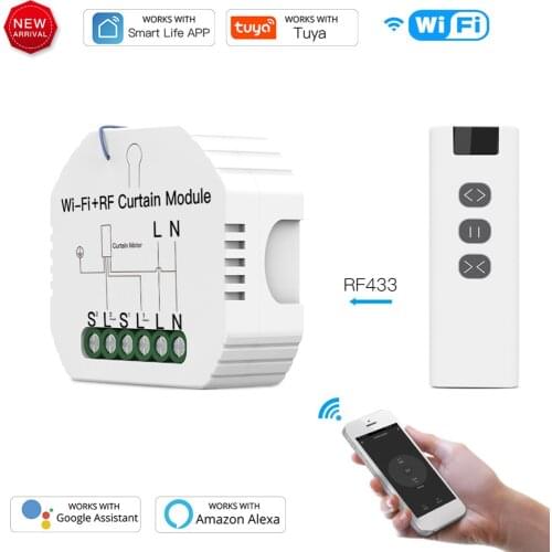WiFi RF Roller Blind Shutter Curtain Switch Module with Remote for Electric Motor Sunscreen Works with Google Home Alexa