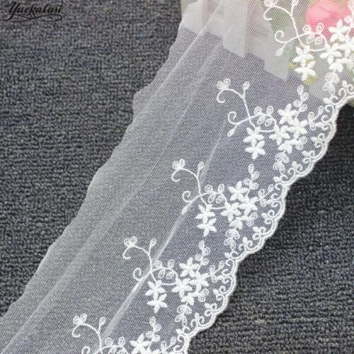 YACKALASI Cotton Lace Mesh Embroidered Applique Soft Tulle Lace Fabrics Scalloped Sewing Apparel Trims Vintage Floral 12CM