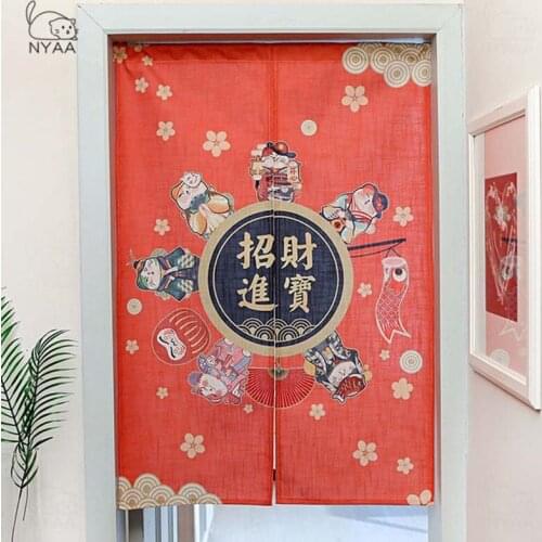 Japanese Lucky Cat Door Curtain Noren Sushi Restaurant Decoration Hanging Curtain Entrance Feng Shui Door Curtain