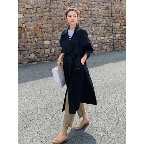 Womens Windbreaker Spring Autumn New British Fashion Loose High-quality Double-breasted Lace-up Long-sleeved Feminine Coat M103