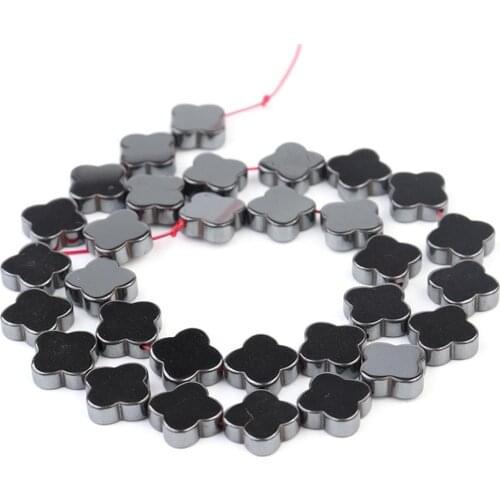 Clover Hematite Beaded Natural Black Gallstone Loose Beads DIY Handmade Cross Flower Necklace Loose Beads Size 4mm