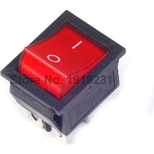 10PCS Red Light 4 Pin KCD4-201N On/off Rocker Switch