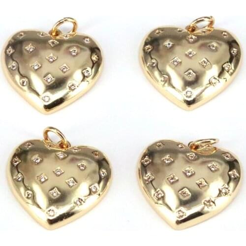 10Pcs, Heart Charm Pendant, Gold Color CZ Micro Pave Heart Pendant Charm, Heart Necklace Charms