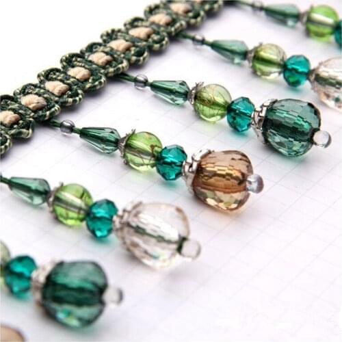 12M/lot Crystal Beaded Lace Trims Sofa Stage Valance Decorative Ribbon DIY Sewing Lace Trim Curtain Accessories Tassels Decor
