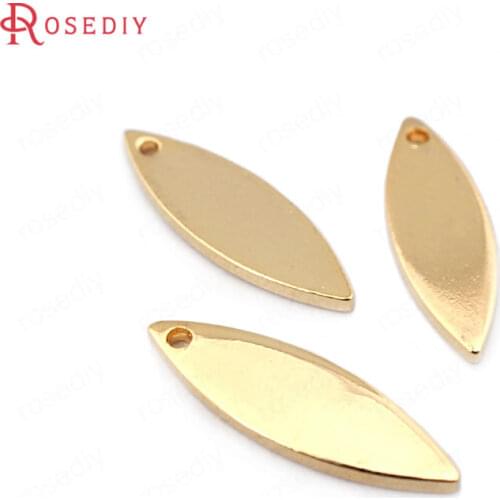 F412)20 pieces 16*5mm thickness 1mm 24K Gold Color Brass Willow Leaf Shape Charms High Quality Diy Jewelry Findings Accessories