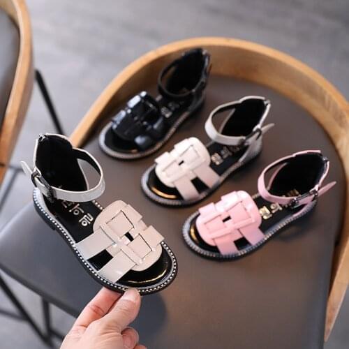 2021 Summer Beachwear Patent Leather Shoes for Kids Fashion Flat With Gladiator Shoes Back Zipper Casual Girls Beach Shoes