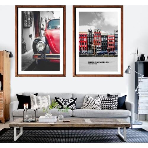 3 Pieces Home Decor Nordic Modern Modular HD Print Artwork Red Car Still Life Canvas painting For Living Room FA821