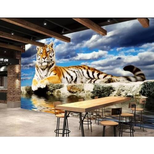 Tigers down the mountain mural 3d wallpaper 3d wall papers for tv backdrop