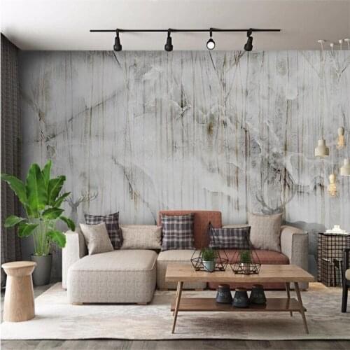 Milofi customized 3D printing large wallpaper mural Nordic modern marble forest elk TV background wall decoration painting
