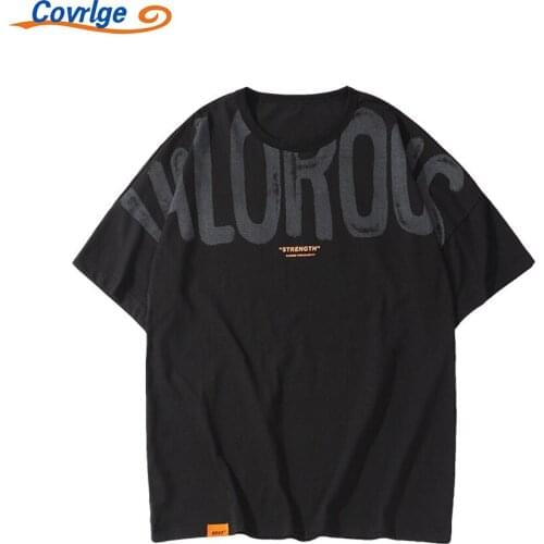Covrlge New T-shirt Daily Casual Comfortable All-match English elements Sports Loose Splicing Best Seller Mens Top MTS687