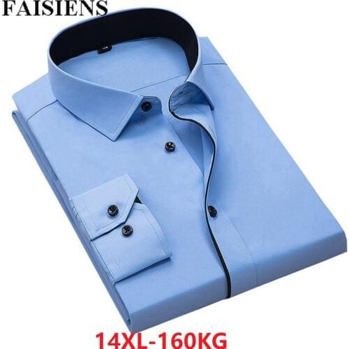 FAISIENS Business Men Shirt Long Sleeve Autumn winter Formal Big Size 6XL 7XL 8XL 9XL 10XL 12XL 14XL Man Office Dress Shirts