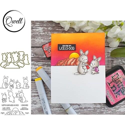 QWELL Bunny Mom Kid Schoolbag Cutting Dies match Clear Stamps Love Words Sentences for DIY Scrapbooking Craft Cards 2021 New