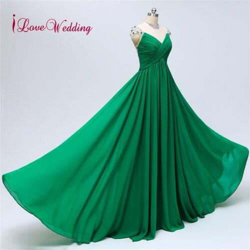 Evening Dresses Long Sexy V Neck Green Chiffon Ruched Sheer Tulle Back Heavy Major Beaded Formal Long Gown Evening Party Dresses