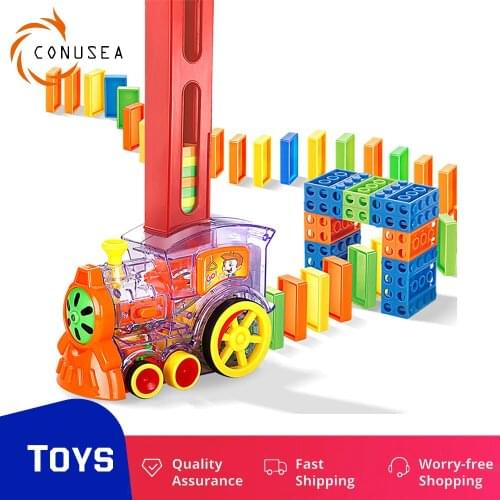 Domino Train Car Set with Sound and Light Automatic Laying Colorful Domino Block Childrens Educational Toys for Kids Domin
