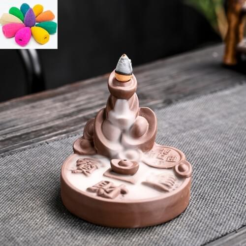 The Ingots Lucky Backflow Incense Burner Ceramic +10 Pcs Incense Cones Living Room Incense Base for Home Decor Budda Decorativo