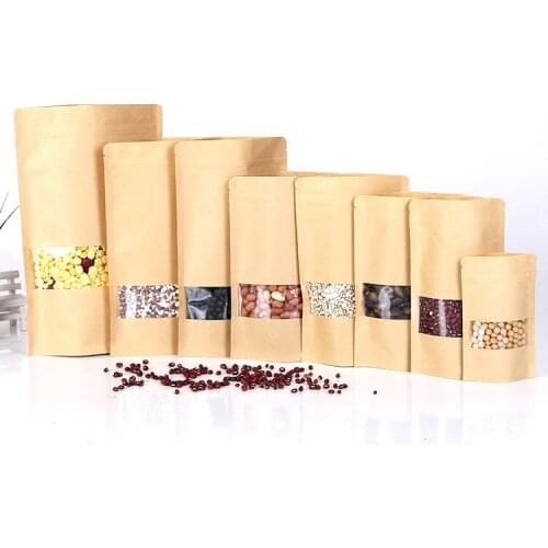 Hot 50pcs/lot Brown Zipper Kraft Paper Bags Standup Gift Packaging Bags For Foods Candy Coffee Jewelry Ziplock Bag Free Shipping
