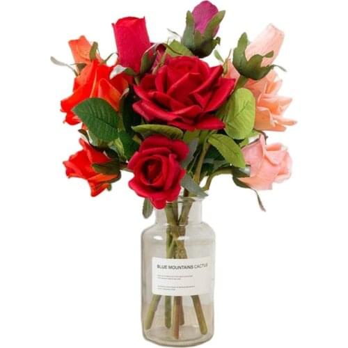 6Pcs Fake Short Stem Moisturizing Rose (3 Heads/Piece) 14" Length Simulation Real Touch Curling Roses for Wedding Centerpiece