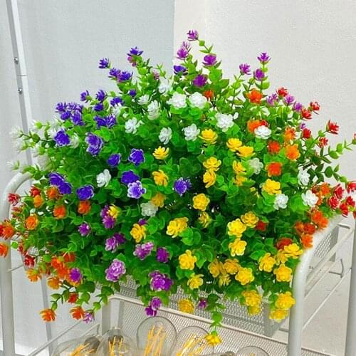 New Simulation Flower Faux Plastic Greenery Plants For Home Garden Wedding Decor Colorful Household Plastic Artificial Flower