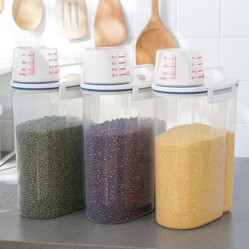 2KG Kitchen Storage Box Rice Cylinder With Flour Sealed Barrel Kitchen Thick Plastic Cover Rice Barrel Rice Box Food Organizer