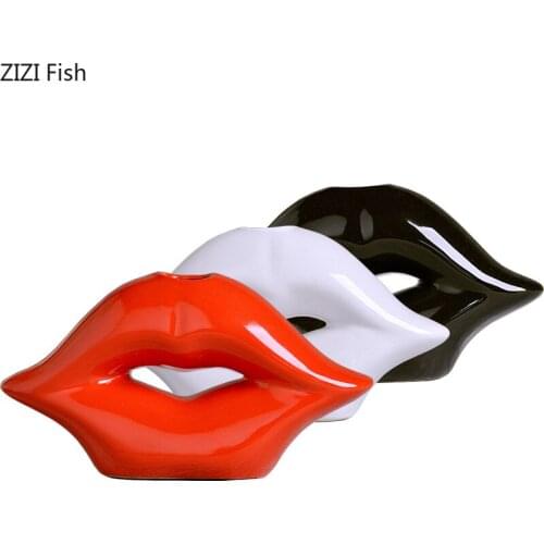 Creative Ceramic Sexy Lips Decoration Flower Arrangement Living Room Wine Cabinet Crafts Furnishings Pure Color Lips Modern Home