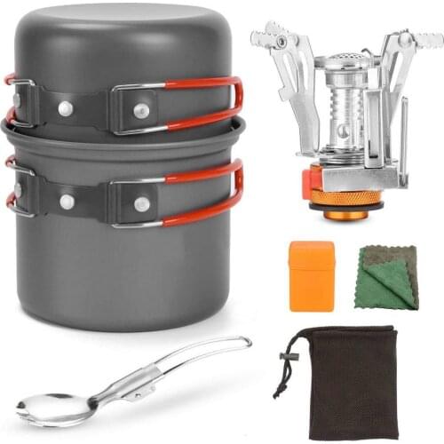 Mini Stove Outdoor Hiking Fishing Folding Gas Water Heater Cooker Camp Pot Set Portable Cooker Pot Set Travel Camping