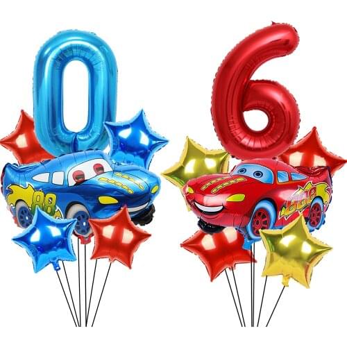 1Set Large Size Cartoon Car Foil Balloon Set Blue Red 32 Inch Number Star Helium Globos Birthday Party Decoration Ball Boy Toys