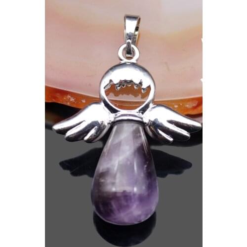 Real Natural Gem Stone Angel Wings Pendant for Necklace Lapis Lazuli Quartz Amethysts Water Drop Pendants Women Female Jewelry