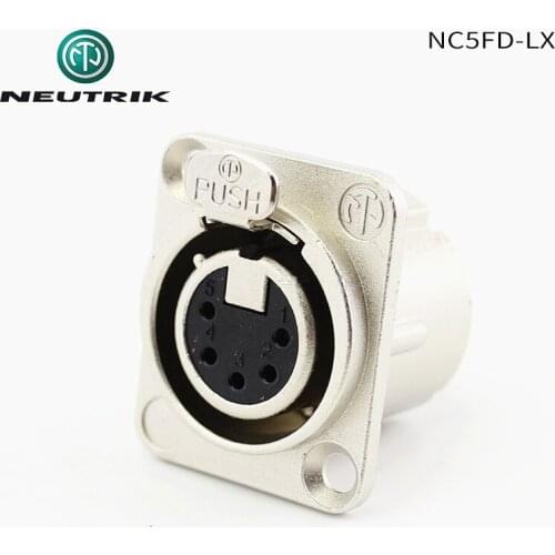 NEUTRIK NC5FD-LX 5 pole female receptacle solder cups Nickel housing silver contacts DMX Socket