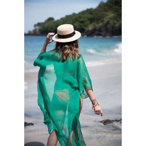 New Summer Solid Long Sleeve Bikini Cover Ups Ladies Beach Long Maix Kafan Swim Wear Beachwear Holiday Sundress