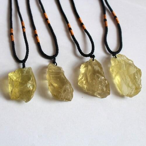 Gold Yellow apatite crystal necklace for men women natural raw irregular stone pendant necklace black rope