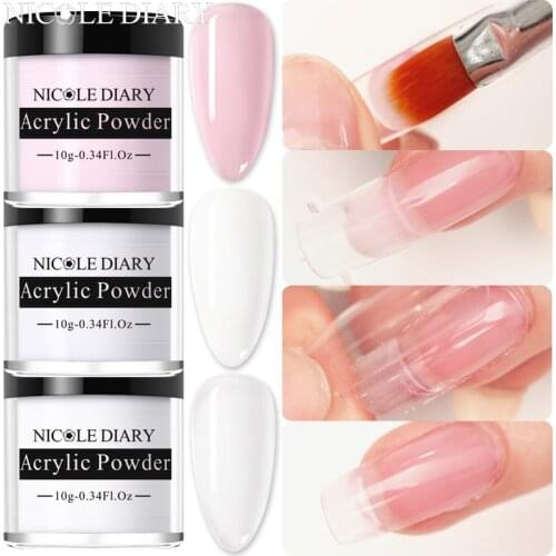 NICOLE DIARY 10g Pink Clear White Acrylic Powder Builder Extension Nail Powder Nails Building French Crystal Chrome Decoration