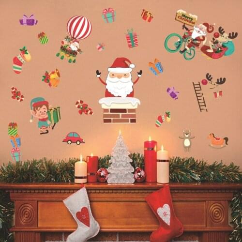 Christmas New Year Stickers Living Room Door Children Bedroom Showcase Window Glass Sticker Fridge Xmas Santa Claus Decals