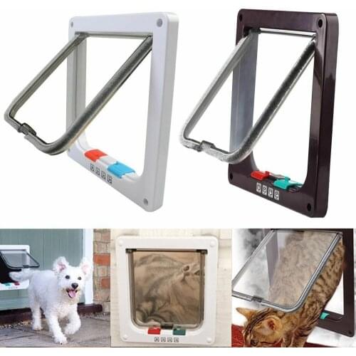 Dog Cat Flap Door with 4 Way Security Lock for Dog Cats Kitten S/M/L Small Pet Gate Door Kit Cat Dogs Flap Doors Pet Supplies