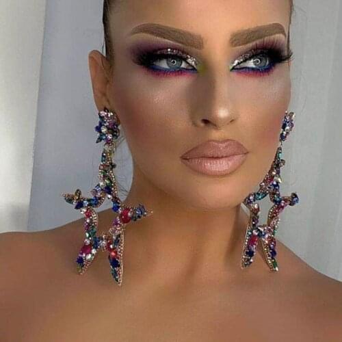 S2041 Fashion Jewelry Exaggerated Five Star Diamond Earrings Colorful Rhinstone Dangle Stud Earrings