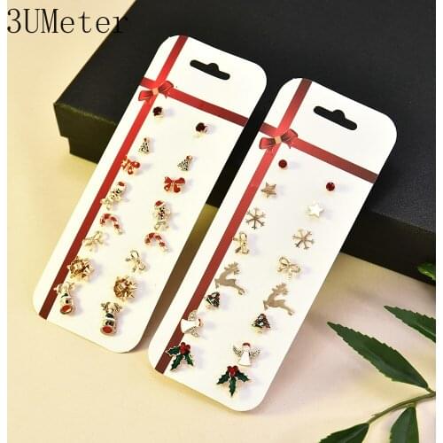 3UMeter 8 Set Christmas Tree Earrings Snowman Deer Bell Ear Stud Cute Xmas Party Jewelry Gift Fashion Earing for Women 2019